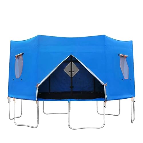 Trampoline Tent Waterproof UV Protection Trampolines Tent Trampoline Top Round Shade Cover Sunscreen for Ourdoor Parties Picnics and Community Activities (Blue Straight Type 12FT-8 Pole)