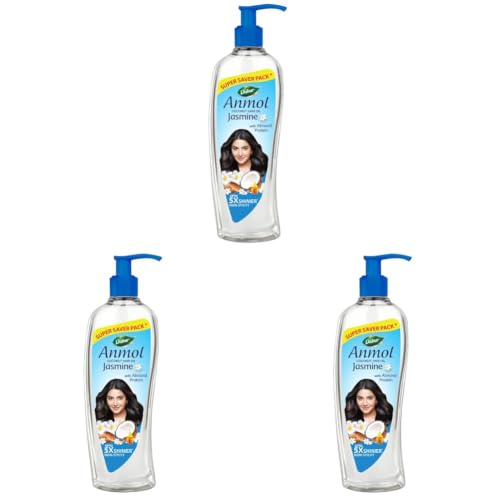 Image of Dabur Anmol Jasmine Coconut Hair Oil, 450ml, for Strong, Soft & Shiny Hair, with Almond Protein & Vitamin E, Nourishes the Scalp & Strengthens Hair, Frizz-Free (Pack of 3)
