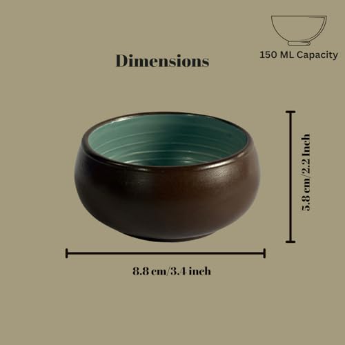 Image of Freakway Handcrafted Ceramic Serving Bowls - Set of 4 | Dual Tone (Brown & Teal) | 150 ml Each | Microwave & Dishwasher Safe