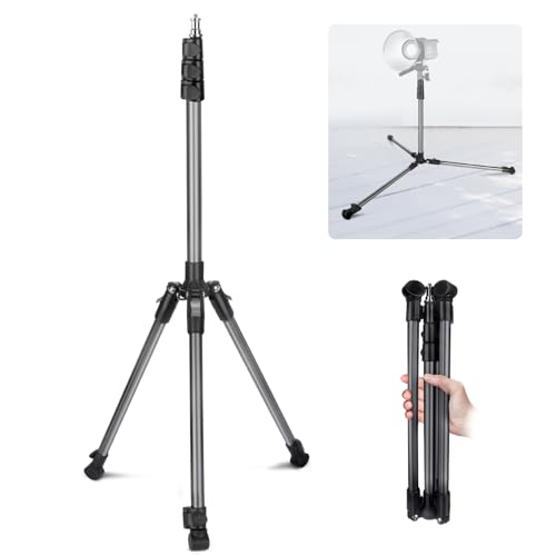 JEBUTU S202 200cm Trépied de Lampe en Aluminium, Trépied Pliable et Portable, Support de Lampe de Studio Portable Réversible Vis 1/4' pour Studio, Lampes d'éclairage, Photographie Extérieure, Flash
