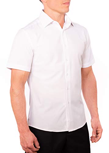 CC Performance Slim Fit Short Sleeve Button Down Shirts for Men | Wrinkle Resistant Casual Button Up Shirts for Men White