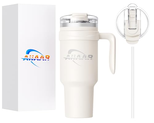 AiiAAR 40 oz Tumbler with Handle and Straw | FlowState 3-Position Lid | Vacuum Insulated Stainless Steel Travel Mug | Keeps Drinks Hot or Cold | Leak-Resistant | Cupholder Friendly | BPA-Free