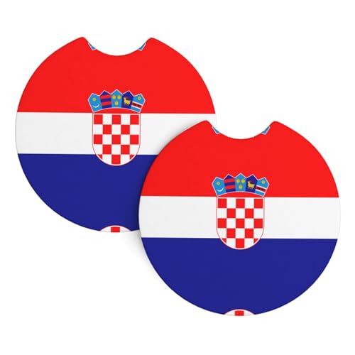 Lot de 2 sous-verres de voiture avec drapeau de la République de Croatie - Décoration d'intérieur - 6,9 cm de diamètre