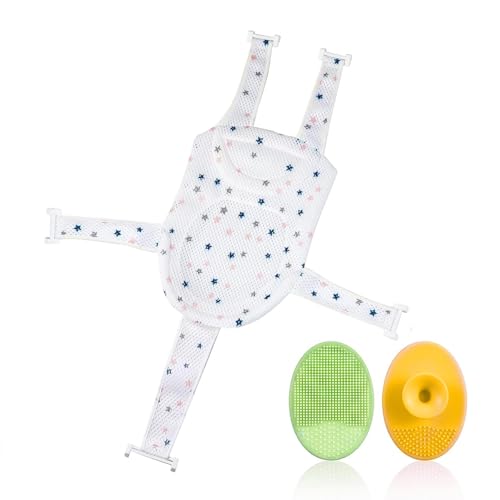 ARYIMYDP 1 unidad Asiento Hamaca Bañera para Bebé Recién Nacido, incluye dos cepillos para champú, Red de Soporte para Bañera, transpirable (6-24 meses) (estrella azul)