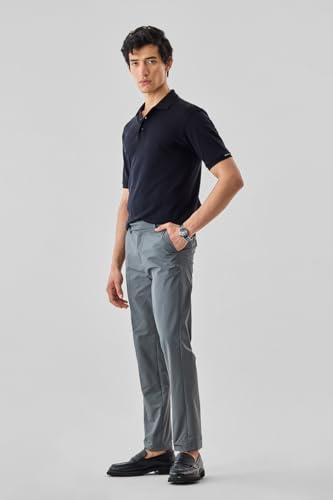 Image of SNITCH Men Casual Trousers | Slim Fit Mid Rise Solid Design | Durable Cotton Blend & Smooth Texture for Office & Everyday Wear |Grey