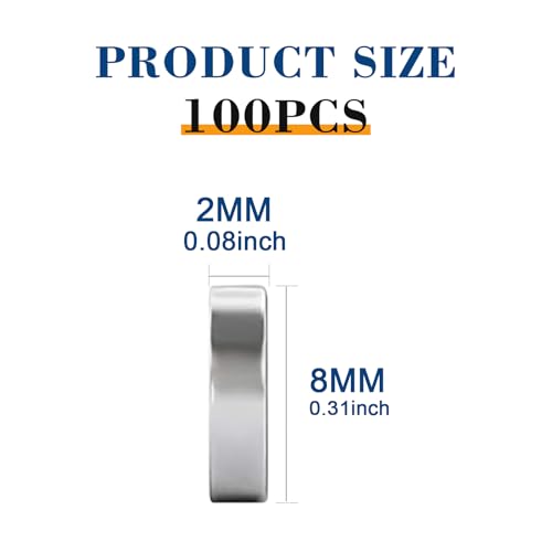 Image of TRYMAG Small 100pcs Tiny 8x2mm Refrigerator Magnets Round Disc Mini Premium Brushed Nickel Office Magnets for Crafts, DIY, Whiteboard, Fridge, Kitchen