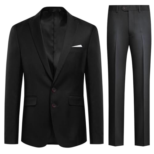 Allthemen Traje de Hombre de 2 Piezas de Color Liso con Dos Botones de Trabajo Business (Blazer + Pantalones) Negro XXL