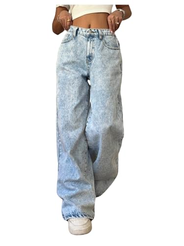 Milumia Girl's Bow Knot Baggy Jeans Low Waist Straight Wide Leg Y2k Denim Pants with Pockets