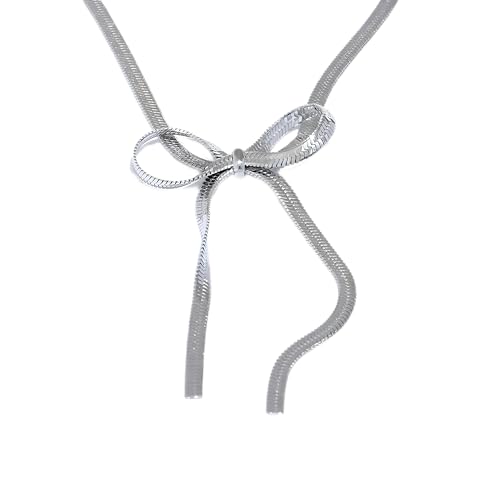 Collier chaîne serpent en acier inoxydable doré à pendentif nœud papillon pour filles et femmes