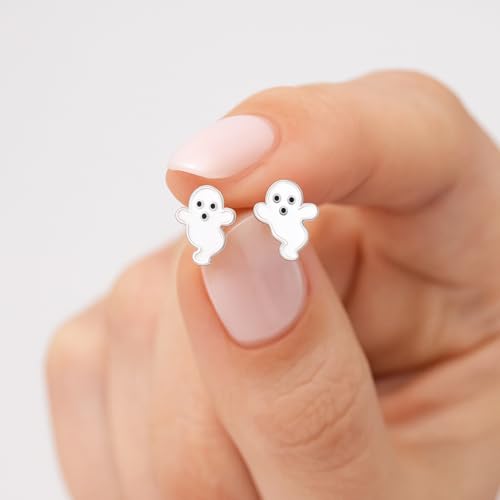 Halloween 925 Sterling Silver Tiny Stud Earrings, Piercing Jewelry (Ghost 001)4