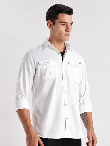 Image of Adro Cargo Shirt for Men with Double Pocket | 100% Cotton | Full Sleeve | Regular Fit