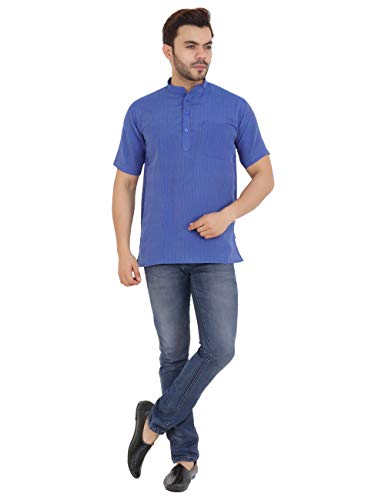 Image of LATEST CHIKAN Men's Cotton Regular Striped Short Kurta Half Sleeves - NP-SK-PNT