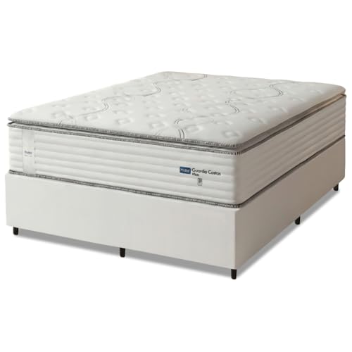 Cama Box Casal King Colchão Molas Guarda Costas Max Com Pillow Probel 193x203x78cm Branco/Cinza