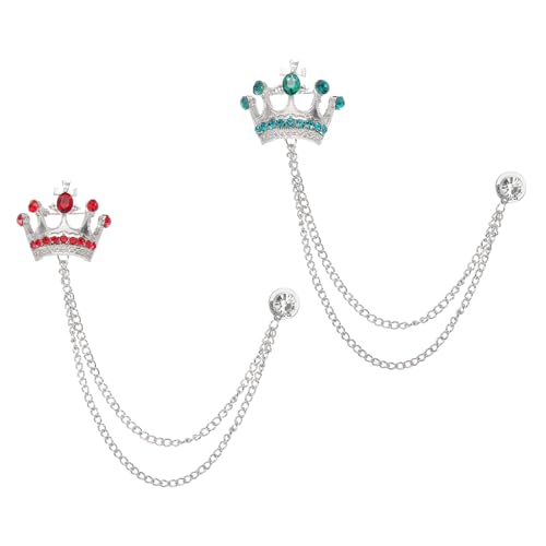 Image of PATIKIL Crown Hanging Chain Brooch Pins, Rhinestone Suit Pins Fashion Crystal Lapel Pins