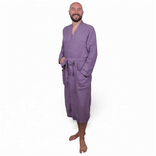 Image of Muslin Bathrobe - Cotton Gauze Robe for Women and Men - Lightweight Breathable Summer Kimono - Boho Spa /Maternity Robe