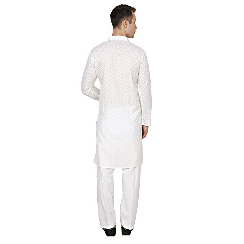 Image of Royal Kurta Men's Lucknowi Chikan Embroidered 100% Cotton Comfortable Kurta Churidar Pyjama Set