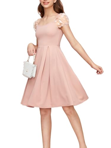 WDIRARA Girl's Appliques Mesh Puff Sleeve Square Neck Ruffle Hem Dress