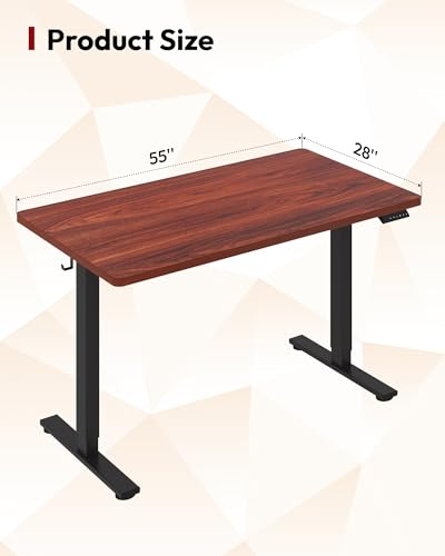 Image of SANODESK Electric Standing Desk 55 x 28 Inches Whole-Piece Desktop Height Adjustable Stand Up Desk w /6-Button Controller Ergonomic Computer Desk for Home Office, Black Frame + Mahogany Tabletop