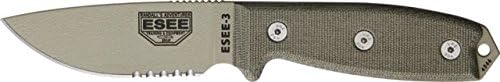 ESEE Cuchillos 3SKODT Part Serrated Model 3 Cuchillo de hoja fija con mango de micarta de lona verde OD