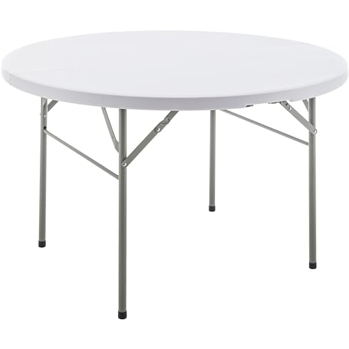 BTEXPERT 4-Foot 48” Round White Plastic Folding Table, Commercial Grade Portable Banquet Table, Indoor Outdoor for Wedding, Party, Patio, Dining & Events by BTEXPERT - Used condition - US$81.57