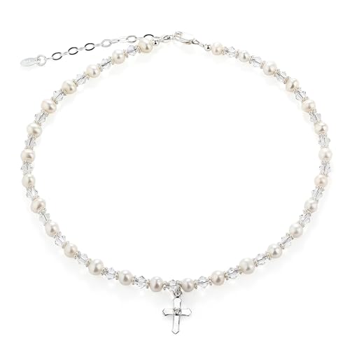 Image of Precious Pieces Pearl Cross Necklace, .925 Sterling Silver