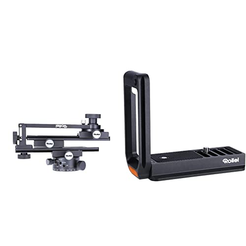 Rollei Panoramakopf 200 Mark II - 360 Grad Panoramakopf mit Transportkoffer zur sicheren Befestigung, bis zu 3kg, Acra Swiss kompatibel - Schwarz & Universal L-Bracket, Arca-Swiss kompatibler L-Winkel