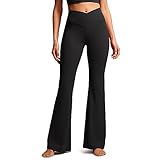 [CRZ YOGA] レギンス フレア ヨガパンツ Vウエスト 柔らか ストレッチ フィットネス 大きいサイズ 股下31インチ/78センチ Butterluxe ブラック S