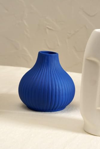 Image of PUREZENTO Morocco Farmhouse Vase White and Blue Set of 5 Matte Finish Ceramic Designer Flower Vase for House Decoration Centre Table Bedroom Side Corner