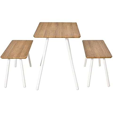 HOMCOM Essgruppe mit 2 Bänken Esstisch Skandinavischer Stil Esszimmergarnitur Sitzgruppe Tischgruppe MDF Metall Natur+Weiß120x50x75cm 110x35x45cm Cover