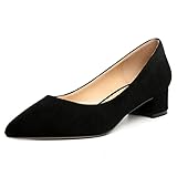 MERRORI Women's Low Heel Chunky Leather Pump Point Slip On Solid Pumps Shoes Black Suede Size 5 - Zapatos de Vestir para Mujer