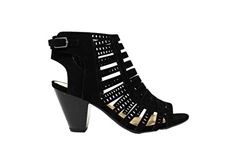 City Classified Women's Almost Stacked Heel Gladiator Ankle Buckle Sandals (Black, numeric_7_point_5)