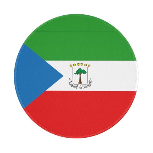 Tapis de souris rond drapeau de la Guinée équatoriale, base en caoutchouc antidérapant, idéal pour le bureau et les jeux, tapis de souris de bureau 20,3 cm