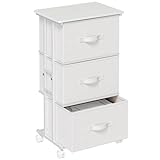 NEWBULIG Vertical Dresser with 3 Drawers, Storage Drawers with Wheels for Closet, Fabric Dresser for Bedroom Office, Wooden Top Small Nightstand, Office Furniture with Removable Drawers, White