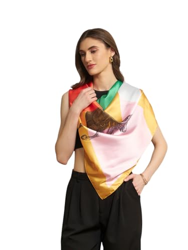 Image of Ravaiyaa - Attitude is everything Women Silk Digital Print Large Square Scarf Breathable Lightweight Neckerchief Printed Headscarf 40 inch x 40 inch Inch