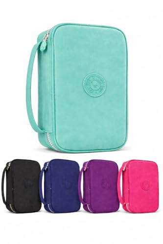Estojo Escolar Grande Organizador em Nylon com Elásticos – Porta Lápis, Canetas e Material Escolar, Alta Capacidade, Resistente, Ideal para Estudo, Desenho e Escritório (Verde)