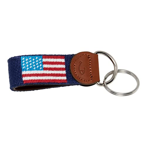 Image of Leather Hand-Stitched Needlepoint Key Fob or Key Chain