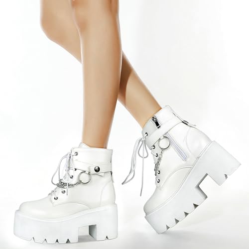 Image of Parisuit Womens Goth Patent Ankle Boots Platform Chunky Combat Boots