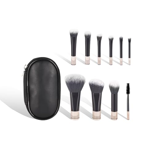 Portable 10Pcs Mini Makeup Brush Set with Travel Pouch Small Cosmetic Brushes Kit for Foundation Blush Eyeshadow Powder Contour