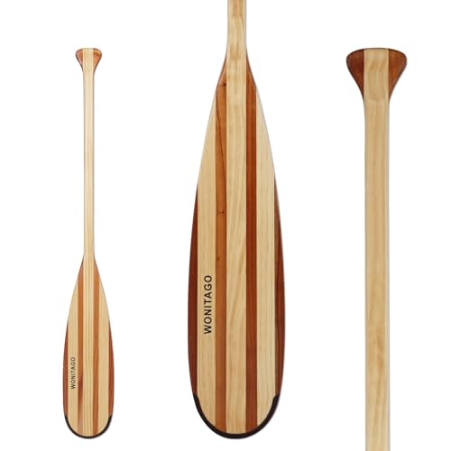 WONITAGO Wooden Canoe Paddle Slender Blade with Ergonomic Palm Grip and Anti-Collision Edge Floating Wood Canoe Boat Paddle 122 cm/4 ft Splicing Color