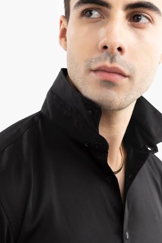 Image of SNITCH Men Shirt Formal Wear Slim Fit Full Sleeve Spread Collar Plain Style | Premium Satin Cotton Blend & Breathable Fabric for Office