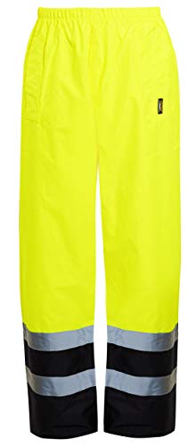 shelikes Mens Waterproof Rain Hi Vis Safety Over Trouser Work High Viz Visibility Pants (Large, Yellow 2 Tone)