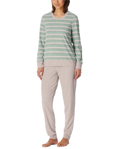 Schiesser Damen Schlafanzug lang Frottee warm kuschelig wohlfühlen-Nightwear Pyjamaset, grün-Mel_181968, 38