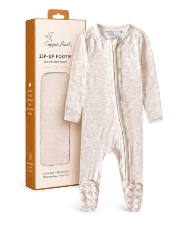 Copper Pearl Zip-Up Footie Baby Pajamas – Soft Newborn Onesies for Boys &amp; Girls, Tag-Free with Two-Way Zipper Baby Sleepers for Newborn - Oat, 0-3 Months