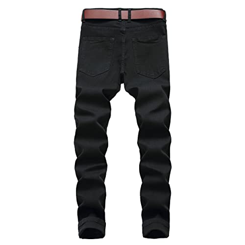 Image of Men's Ripped Slim Fit Jeans Straight Leg Denim Pants