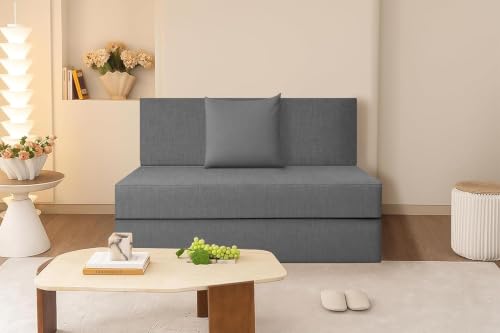 Image of Rosebell One-Person Foldable Sofa Cum Bed | Jute Fabric | 3x6 Ft | Lightweight & Comfortable with One Cushion | Perfect for Home & Office-Grey