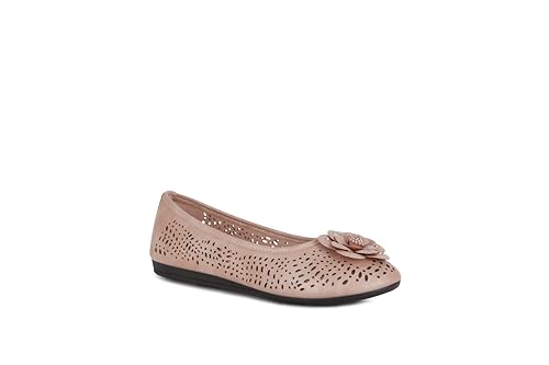 Harborsides Antwerp Womens Flats Slip-On Shoes Comfortable with Memory Foam Eyelet Details & Rose Ornament