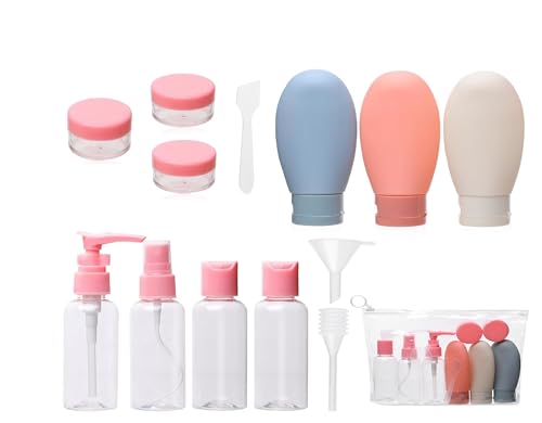 Image of YBN 13pcs Travel Bottles for Toiletries - Refillable Empty Mini Containers with Pouch (Random Colors) - Travelling Accessories & Essentials Kit Set for Shampoo, Cosmetics Jars with Funnel and More