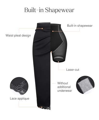 Popilush Midi Skirts for Women Lace Shapewear Split Satin High Waisted Bodycon Long Skirt Built-in Tummy Control3