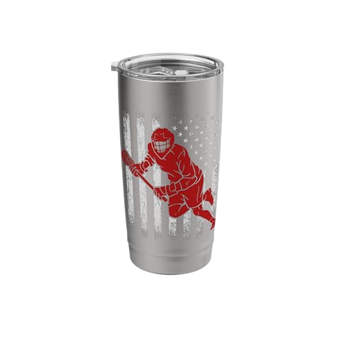 Vintage Lacrosse Biggest Fan Family Cheer USA American Flag Stainless Steel Insulated Tumbler