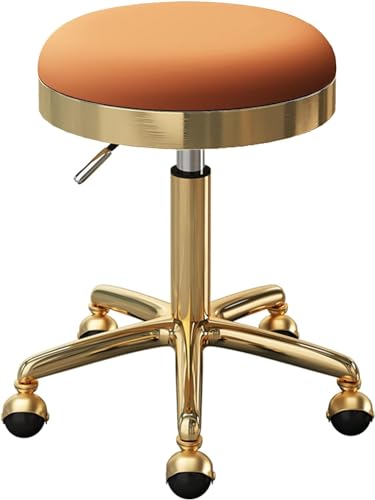 Adjustable Round Roller Stool, PU Leather Swivel Bar Stool, Soft